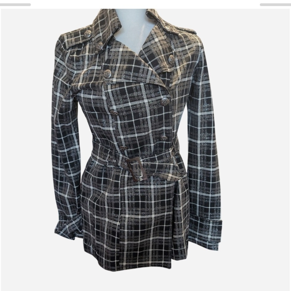 Self Esteem Black and White Plaid Trench Coat